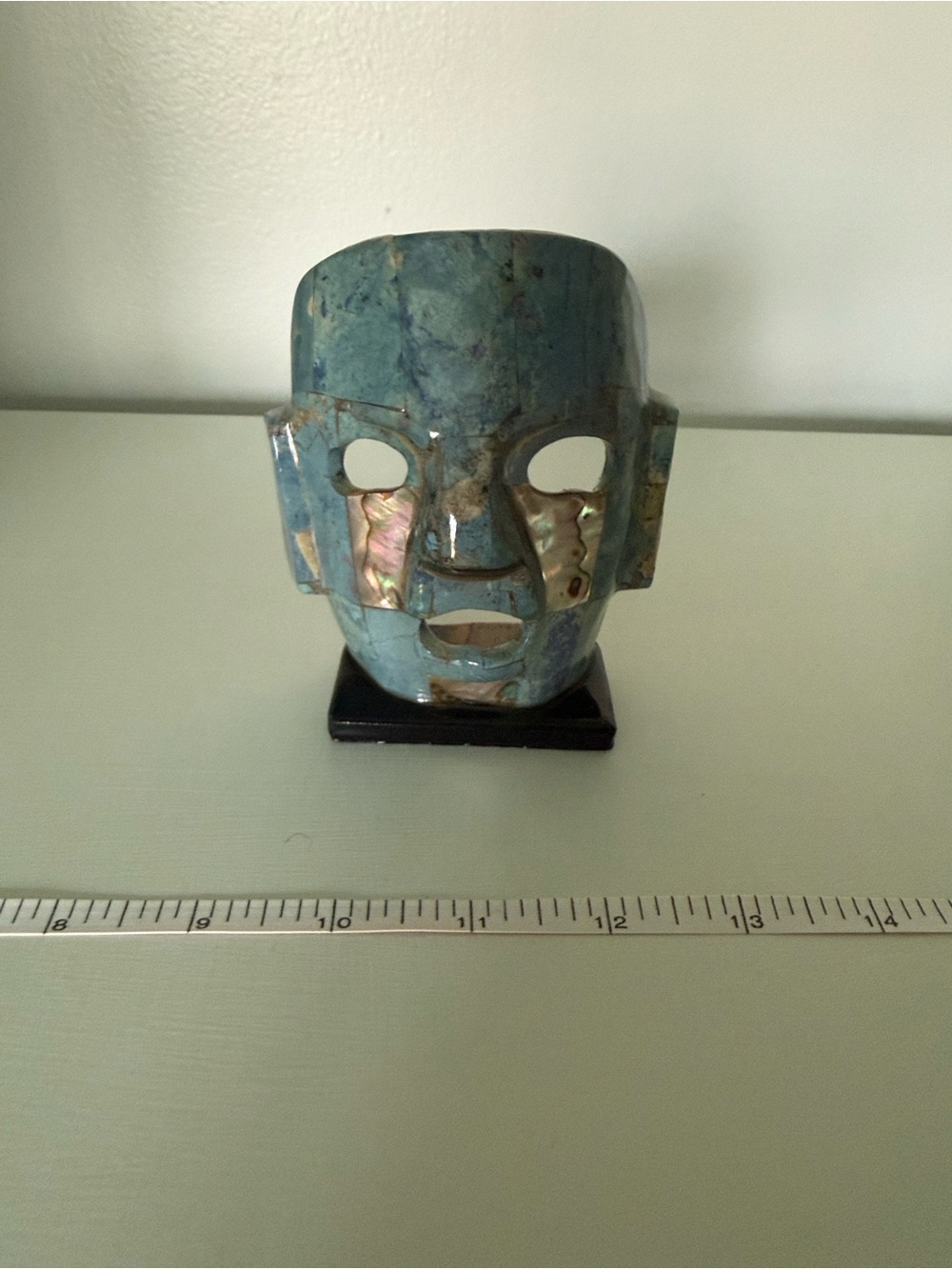 Handcrafted Blue Stone Mask Sculpture Accent
